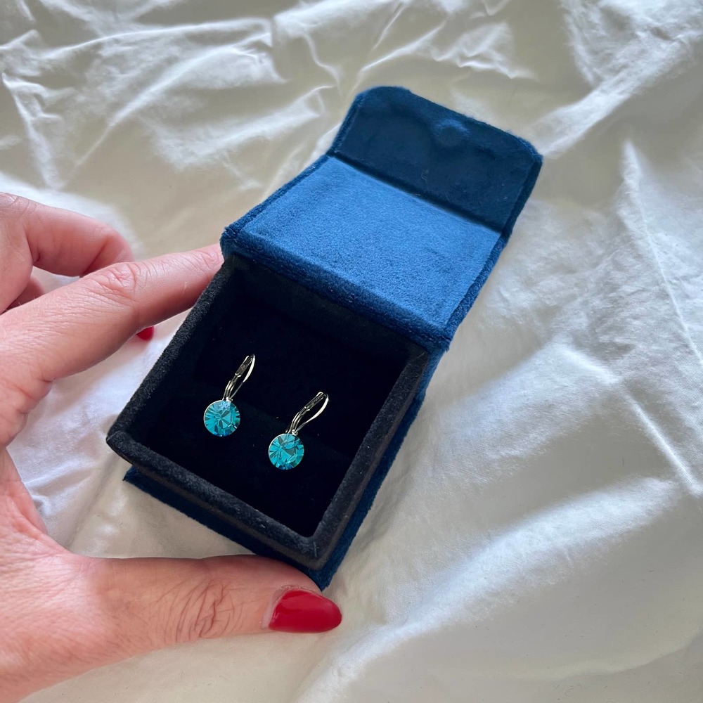 Vintage Y2K Swarovski Turquoise And Silver Drop Earrings